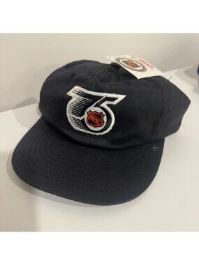 Vintage 1990s NHL 75th Anniversary Patch Hockey Snapback Hat Black New Deadstock